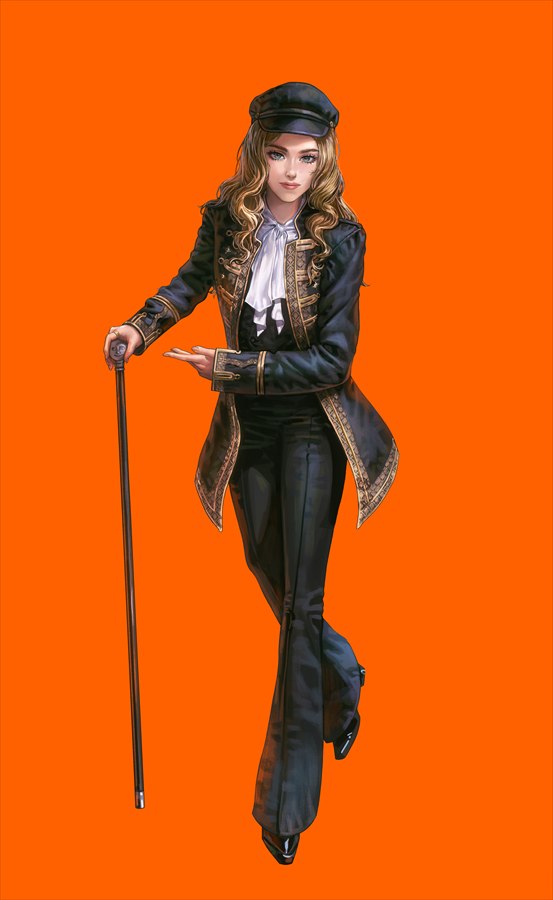 Full body commission example: figure in a tailcoat with a cane