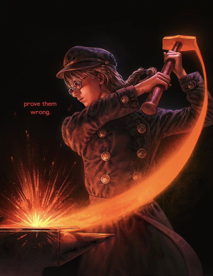 Half body commission example: blacksmith at an anvil